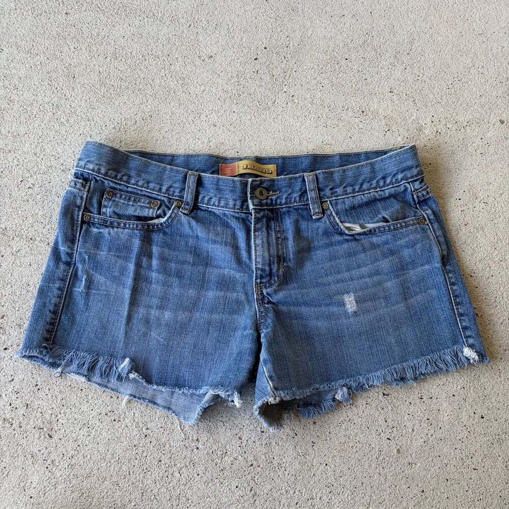 2000s Vintage Ultra Low Waist Distressed Denim Shorts Size 10